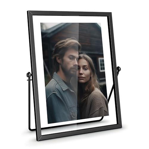 4x6 Floating Picture Frame, Black Photo Frame, Metal Pressed Flowers Desk Picture Frame with Glass for Multiple Photo Sizes (4x6, 5x7) - color: 4"x6" Black