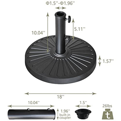 EliteShade USA 18" Patio Umbrella Base Stand, 30LBS Heavy Duty Cast Resin Outdoor Umbrella Stand Holder With 2 Adjustable Knobs for Garden Table, Rust-Free Large Umbrella Base for Backyard, Deck, Lawn, Poolside Fits 1.5"-1.9" Poles, Black - color: Black