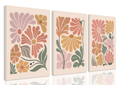 TBKHUDBI Boho Flower Canvas Wall Art Abstract Floral Pictures Prints Set of 3 Minimalist Botanical Painting Poster Flower Market Aesthetic Wall Decor for Living room Bedroom 12"x16" Framed - color: Boho, size: 12"x16" Canvas