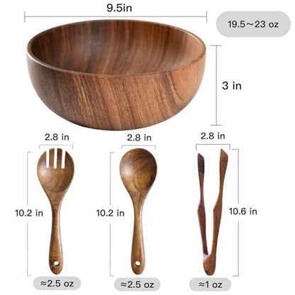 Acacia Wooden Salad Bowl Set 4Pcs,Wood Bowls Decorative With Wooden Spoons For Cooking,Forks, And Tongs.Acacia Wood Salad Bowl, Single-serve bowl,Couple Bowls For Housewarming Gift,Wedding