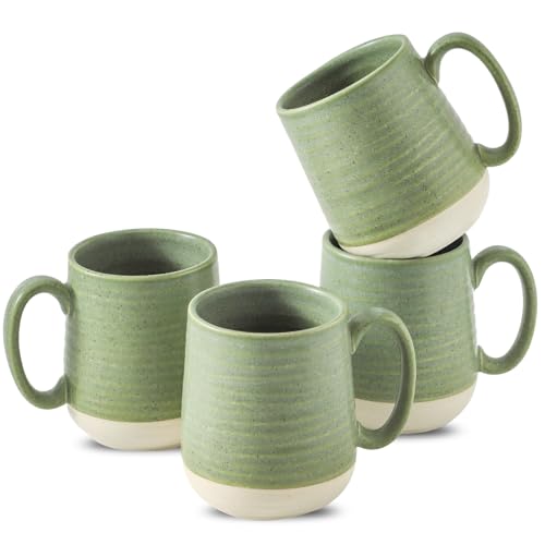 HASENSE Porcelain Coffee Mugs Set of 4, 15 Oz Large Coffee Cups, Latte Cup with Handle, Tea Mugs for Men and Women, Modern Coffee Mug for Cappuccino, Milk, Cocoa, Microwave & Dishwasher Safe, Green - color: Green, size: Set of 4