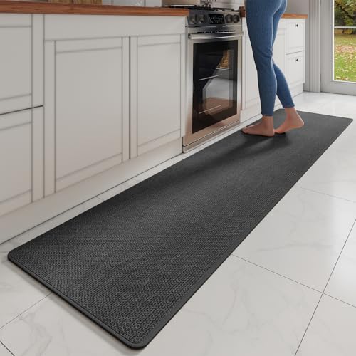 Extra Long Kitchen Runner Rugs Kitchen Mat Non Slip Black 17"x95" | Super Absorbent Woven Rubber Backing Washable Kitchen Floor Mat Sink Mat Runner Rugs Front of Sink, Easy Clean - color: A- Black, size: 17"x95"