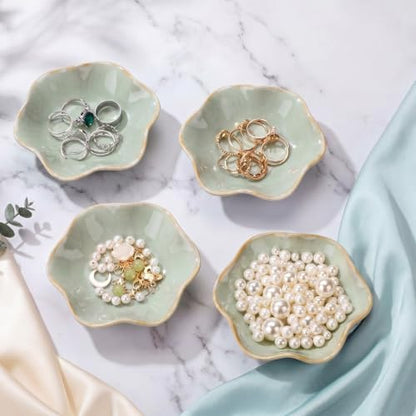 4 Pack Small Jewelry Dish Trinket Holder Tray for Rings Earrings Key Bowl Women Mother's Day Wedding Gift (Green,Ceramic) - color: Green, style: Ceramic
