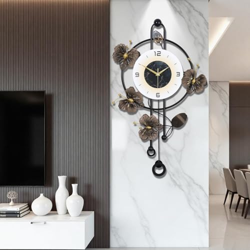 Wall Clock, Silent Quartz Movement Battery Operated with Pendulum, Oversized Metal Modern Large Wall Clocks for Living Room Bedroom Farmhouse Office Kitchen Home Wall Decor-18.8x29.5Inch(White) - color: White
