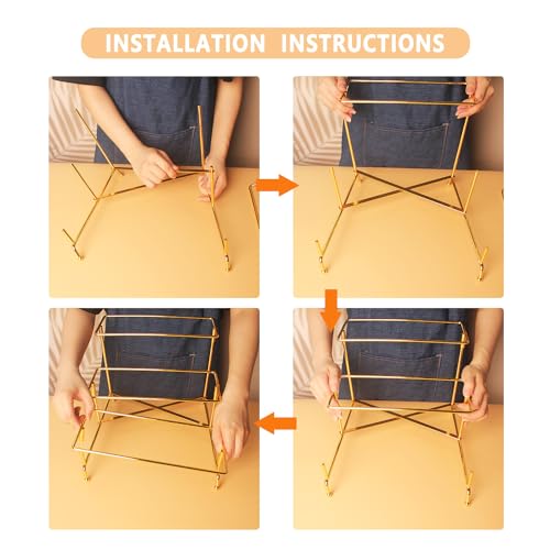 Three-Tier Ceramic Plate Rack - Foldable Gold Plate Rack with Three Large 11.4-inch White Plates for displaying Food, Fruit, Desserts, and Entertaining Guests. - color: 3-tier 11.4 Inch Serving Rack