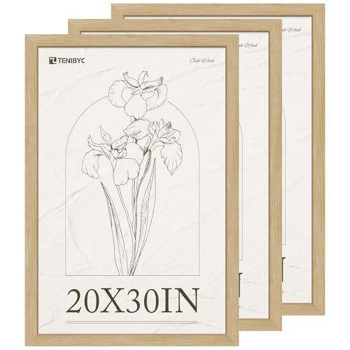 20x30 Frame Set of 3, Natural Oak Wood Poster Frame, Horizontal or Vertical Wall Hanging for Photo, Poster, Map and Puzzle - color: Oak, size: 20 X 30, style: 3 Pack