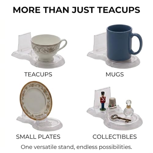 HOHIYA 12 Pack Acrylic Teacup Stand Stackable Cup & Saucer Holder Clear | Clear stackable acrylic stands organize and display teacups, coffee mugs and saucers in cabinets or shelves.