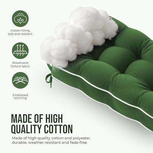 Waterproof Bench Cushion for Outdoor Furniture, 42 x 16 Inch, Fade-Resistant Patio Bench Cushion with Durable Ties for Porch Swing Kitchen & Dining (Green)