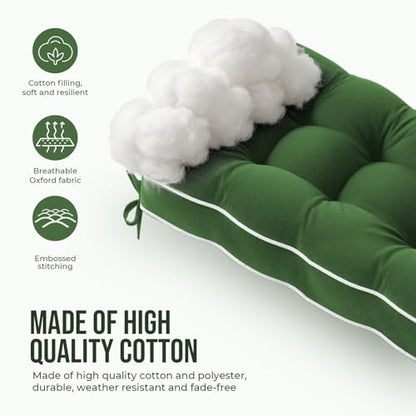Waterproof Bench Cushion for Outdoor Furniture, 42 x 16 Inch, Fade-Resistant Patio Bench Cushion with Durable Ties for Porch Swing Kitchen & Dining (Green)
