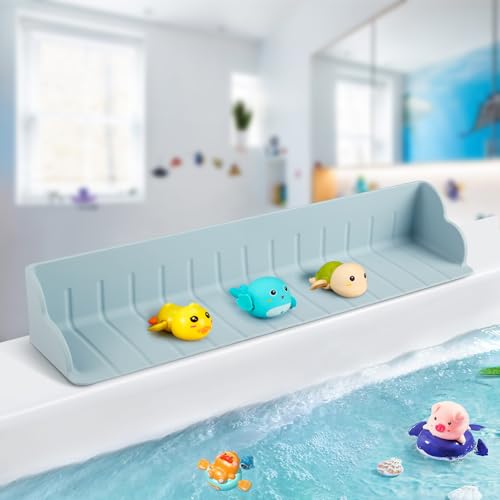 2Pack Bathtub Splash Guard for Tub, Silicone Bathtub Caddy Tray with Play Shelf, Kids Bath Tub Shelf and Organizer for Baby Bath Toys, Bath Toy Holder, Toddler Bathtub Accessories(Classic Blue) - color: 2 Pieces