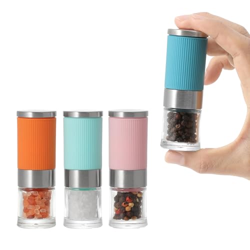 VEVOK CHEF Small Salt and Pepper Grinder 4Pcs Portable Mini Glass Salt Spices Grinder Ceramic Salt Black Pepper Shakers Tiny Pepper Mill Salt Grinder for Travel Lunch Box Kitchen Gift - color: colorful