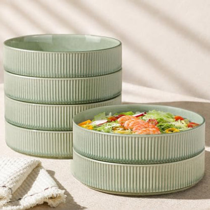 GBhome 7.5 Inch Pasta Bowls Set of 6, Ceramic Salad Bowls, Light Green | Double Reactive Glaze Bowls for Pasta, Noodles & Fruit, Scratch Resistant, Microwave & Dishwasher Safe - color: Light Green, size: Set of 6