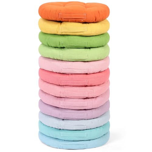 Gerrii 12 Pcs Classroom Floor Cushions 15"x15" Kids Flexible Floor Seating Cushions with Handles Bulk Classroom Chair Pillows for Kindergarten Daycare Nursery(Fresh Color,Round) - color: Fresh Color, style: Round