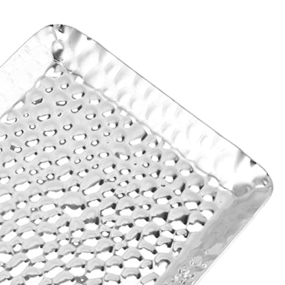 Hammered Tray, Stainless Steel Mirror Polished Serving Platter with Elegant Design, Perfect for Desserts and Fruits for Home Kitchen (Silver) - color: Silver