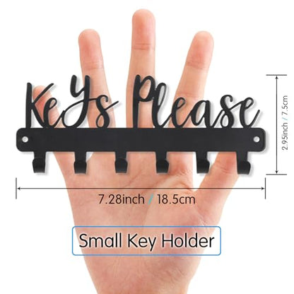 Keys Please Key Holder Wall Mounted, Mini Size: 7.28x2.95inch | Black Metal Decorative Rack Hooks for Garage,Mudroom,Hallway,Entryway,Front Door,Office - size: Mini Size Key Hooks:7.28x2.95inches