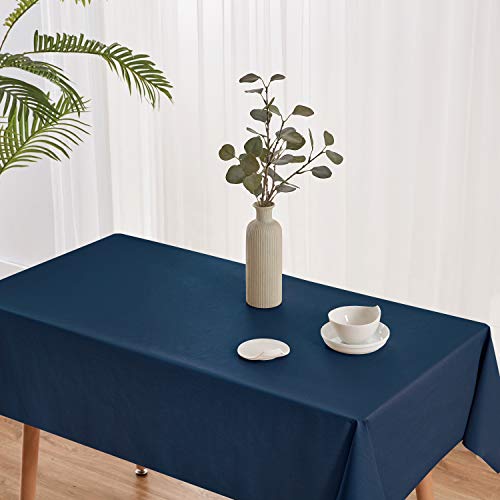 NLMUVW Navy Blue Vinyl Tablecloth, Heavy Duty PVC Table Cloth Rectangle | Dining Table Cover 100% Waterproof Wipe Clean for Kitchen Picnic, 54 x 78 inch - color: Navy, size: 78" x 54" (Rectangular)