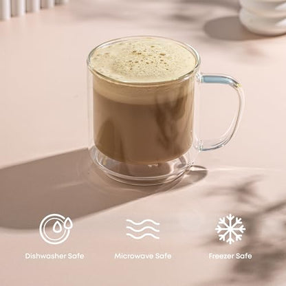 JoyJolt Haven Stackable Double Wall Glass Mugs, Set of 2 (13.5oz) Insulated Coffee Cups, Double Wall Glass Coffee Cups, Tea Cups, Latte Cups, Cappuccino Cups, Clear mugs set of 2 - style: Clear Mugs
