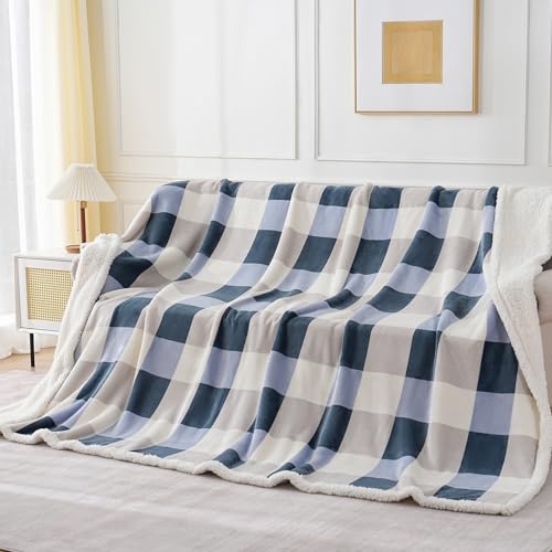 PU MEI Sherpa Throw Blanket Reversible Large Big King Size Flannel Blankets for Bed, 108"*90",Grey Blue - color: Grey-blue, size: 90"*108"