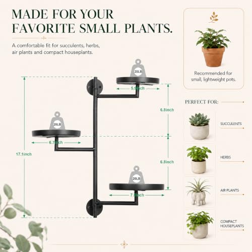 Window Plant Shelf, Wall Mounted Rotating Plant Holder Indoor | 3-Tier Metal Window Plant Shelves, Swivel Wall Plant Holder for Flowers, Herbs, Succulents and Houseplants