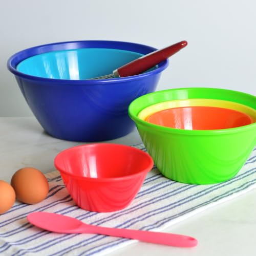 Youngever 5 Pack 80 Ounce Plastic Bowls, Reusable Snack Bowls, Fruit Bowls, Serving Bowls, Lightweight and Durable - color: Teal