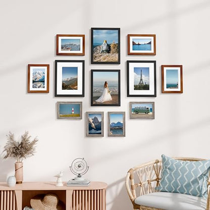 Vittanly 12 Pack Gallery Wall Frame Set, Black, Walnut Brown, Dark Grey | Gallery Wall Frame Set: 4pcs 8x10, 4pcs 5x7 & 4pcs 4x6 Photos for Wall & Table, Picture Frames made of Engineered Wood - color: Black & Walnut Brown & Dark Grey