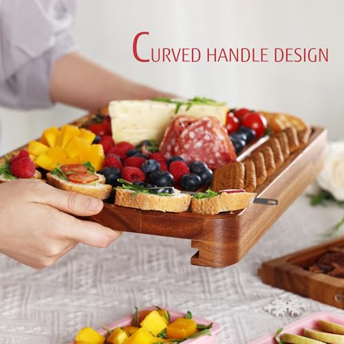 hecef Pink Large Charcuterie Board Set with Stainless Steel Cheese Knives, Cheese Board Set Wooden Appetizer Platter for Housewarming, Weddings, Birthdays & More, Forks & Pull-Out Drawers - style: with Drawer-Pink