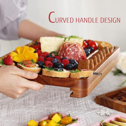 hecef Pink Large Charcuterie Board Set with Stainless Steel Cheese Knives, Cheese Board Set Wooden Appetizer Platter for Housewarming, Weddings, Birthdays & More, Forks & Pull-Out Drawers - style: with Drawer-Pink