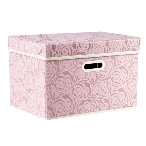 Collapsible Storage Boxes with Lids Fabric Decorative Storage Bins Cubes Organizer Containers Baskets with Cover Handles Divider for Bedroom Closet Living Room 14.9x9.8x9.8 Inch 1 Pack - color: Pink, size: Medium(1-Pack)