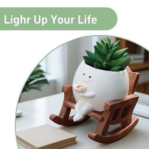 Smiley Face Planter Pot, Cute Coffee Plant Pots for Indoor Outdoor | Unique Rocking Chair Plant Pot for Succulents Plants Live with Drainage Hole,Gift IdeaI for Mother and Christmas（Small） - size: Small