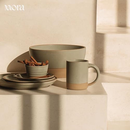 MORA Medium Mugs Set of 4, 16oz Ceramic Pottery Latte Mugs/Coffee Cups - Microwave and Dishwasher Safe - Thyme - color: Thyme