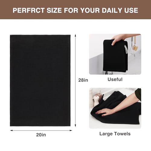 Homaxy 100% Cotton Oversized Waffle Weave Kitchen Towels 4-Pack, Black | 20 x 28 Inches, Ultra Soft Absorbent Dish Towels, Quick Drying Large Cleaning Towels - color: Black, size: 20 X 28 - 4 Pack
