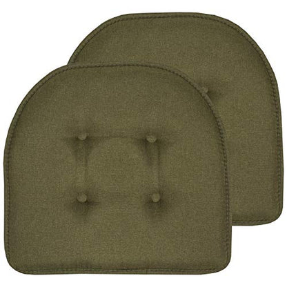 Sweet Home Collection Chair Cushion Memory Foam Pads Tufted Slip Non Skid Rubber Back U-Shaped 17" x 16" Seat Cover, 2 Count (Pack of 1), Army Green - color: Army Green, size: 2 Pack, style: Foam Pads
