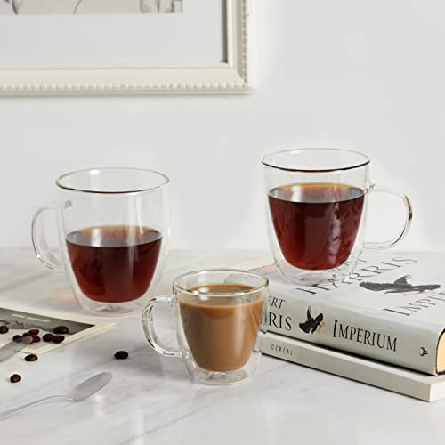 CNGLASS Large Double Wall Glass Coffee Mug 17 oz,Insulated Glass Coffee Cups with Handle,Set of 2 - size: 17oz