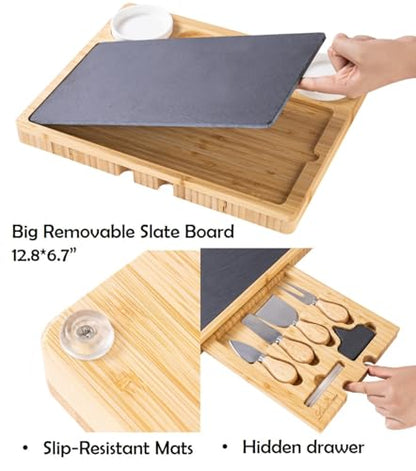 Charcuterie Board Gift Set with Large Embedded Removable Slate Serving Tray House Warming Gift New Home, Wedding Gifts for Couple, Bridal Shower Gift (Large Slate Charcuterie Board Set) - size: Large Slate Charcuterie Board Set
