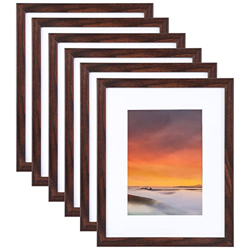8X10 Brown Picture Frame Set of 6, Collage Wall Decor, Display Pictures 5x7 with Mat or 8x10 Without Mat for Tabletop Display and Wall Mounting - color: Brown, size: 8x10