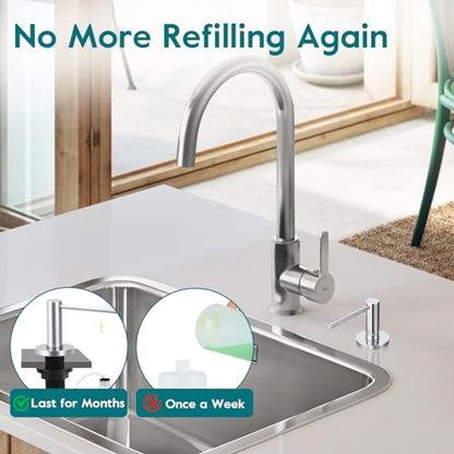 Soap Dispenser for Kitchen Sink Polished Chrome, Stainless Steel Countertop Pump, Built in Sink Soap Dispenser with 47" Extension Tube kit - color: Polished Chrome