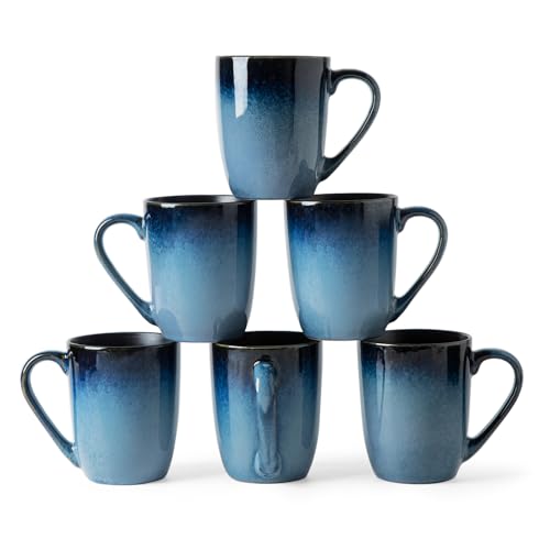 MONITO 14oz Ceramic Coffee Mugs Set of 6,Ice-Snow Blue Mugs with Handle | Perfect for Latte, Cappuccino, Tea & Cocoa, Ideal Reusable Drinking Cups for Home, Kitchen & Office Daily Use - color: Ice-snow Blue(14oz)