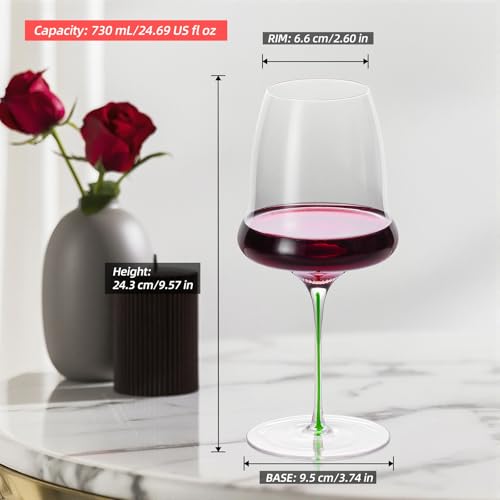 KAMMAK Crystal Red Wine Glasses Set of 2, 24.69 oz Stemmed Glasses, XY010 | Hand Blown, Bordeaux Wine Glasses, Thin Rim & Long Stem, Red & White, Daily Use, Wedding or Birthday Gift for Women - size: 8KPDSXY010