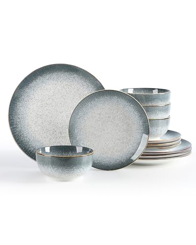 Sweejar Dinnerware Sets Service for 4, 12 pcs Porcelain Plates and Bowls for Kitchen, Housewaring Gift, Chip and Scratch Resistant Dish Set, Handmade Dishwasher and Microwave Safe Plate Set, LightGray - color: LightGray, style: Service for 4 (12 Pcs)