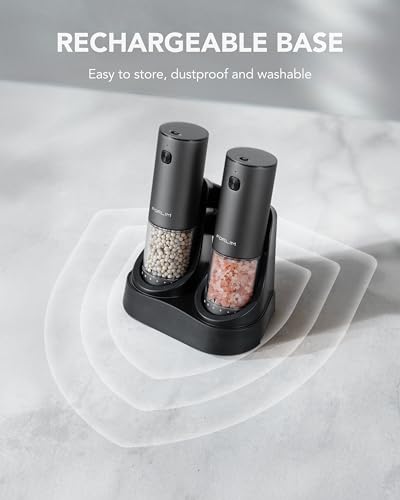 FORLIM 2-Speed Electric Salt And Pepper Grinder Set, External Rotation To Adjust Coarseness, Electric Salt and Pepper Shaker With Charing Base, One-Button Automatic Grinding, Washable Container - color: Titanium Space Gray