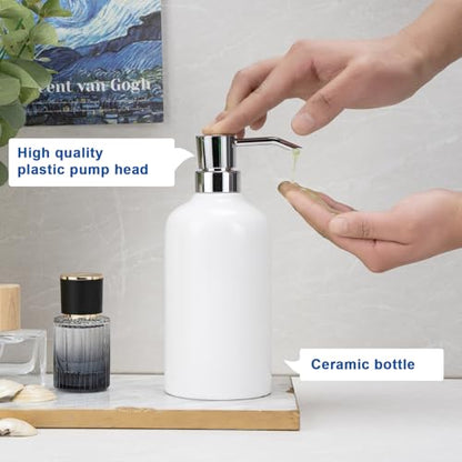 Ceramic White Soap Dispenser with Rust-Proof Plastic Pump Bathroom, 16.9oz Hand Soap Dispenser for Kitchen, Hotel - color: White, size: 1pcs