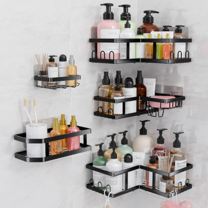 Youvip Corner Shower Caddy-No Drilling Shelves Wall Mounted, Black - color: 5pc-black