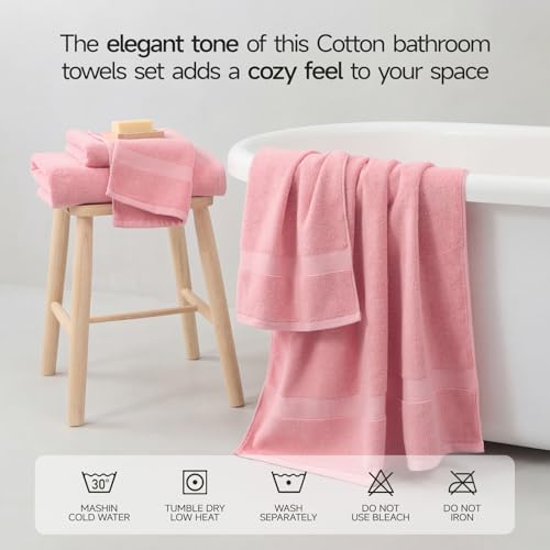 ecolook Ultra Soft 6-Piece Towel Set, 100% Cotton | Lighter Weight, Quick Dry, Highly Absorbent, 2 Bath, 2 Hand, 2 Washcloths, Perfect for Bathroom, Pink - color: Pink