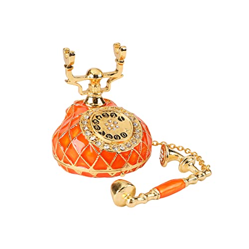 QIFU Hand Painted Orange Telephone Figurine Trinket Box Hinged Unique Gift for Family - color: T3 Orange