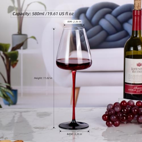 KAMMAK Crystal Red Wine Glasses Set of 2, 19.61 oz Stemmed Glasses, XH006 | Hand Blown, Bordeaux Wine Glasses, Thin Rim & Long Stem, Red & White, Daily Use, Wedding or Birthday Gift for Women - size: 8KPXH006
