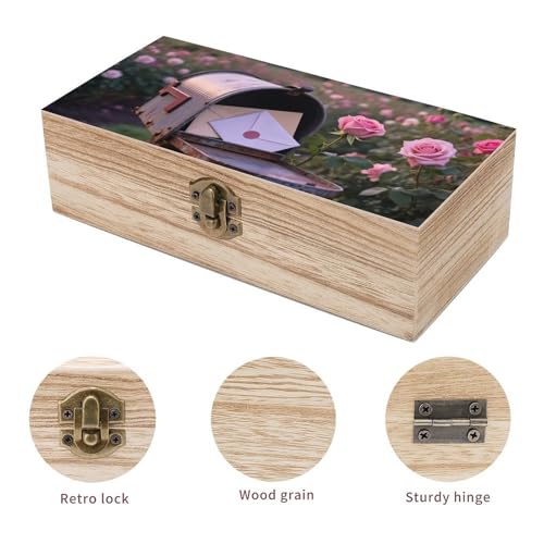 Letters in Rose Garden Wooden Keepsake Box Wood Memory Box with A Hinged Lid Wooden Storage Boxes Wood Gift Boxes for Picture Letter Time Capsule Keep Memories 8 * 3.7 * 2.3in