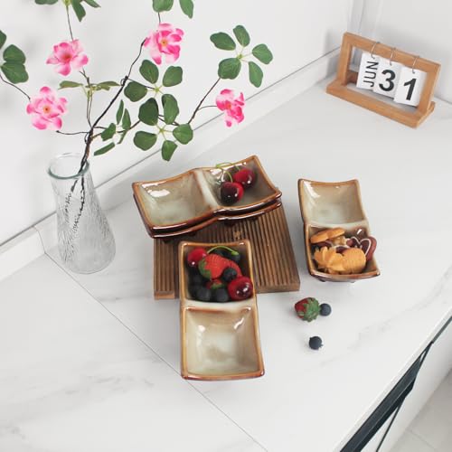 Side dish Chip Dip Sets, 7.7 in Two-grid Olives bowl Dip Serving Set Tray, Divided Platters Chip and Dip Bowls Set of 4, Ceramic Divider Moisture-Proof Cereal Bowl Buffet Serving Bowls Set - color: 7.7 Inch Two-Grid