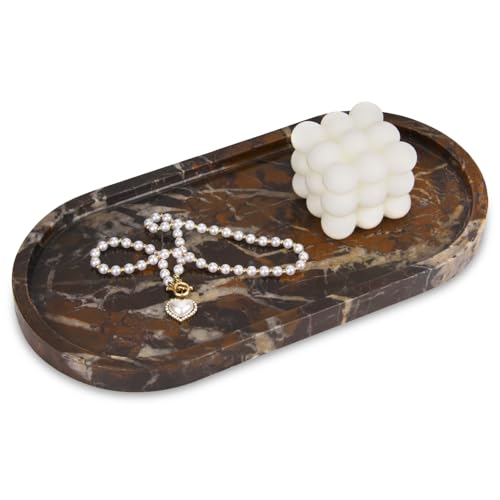 Oval Marble Bathroom Vanity Tray, Black Gold, 12" x 6" x 0.8" | Natural Luxury Marble, Home Kitchen Bathroom Table Tray, Stone Decorative Countertop Tray, For Coffee Perfume Jewelry - color: Black Gold, size: 5.9" x 0.7" x 11.8"