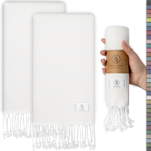 Ossano Decorative Turkish Hand Towels - Thin & with Fringe - Set of 2 (30" x 18") - for Powder Room & Kitchen - Multifunctional as - Kitchen Dish Cloths, Hand Towels for Bathroom, Face Cloths, Ecru - color: Ecru