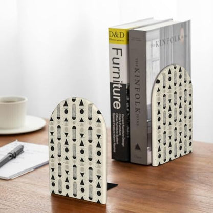 Scandinavian Geometric Shapes (1) Print Wooden Bookends,1 Pair Book Ends,Book Organizer for Office Desk, Home and School